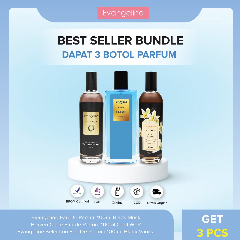 GET 3 | BEST SELLER BUNDLE Evangeline Paket Parfum Dapat 3 Botol - Braven Code Cool WTR, Evangeline 