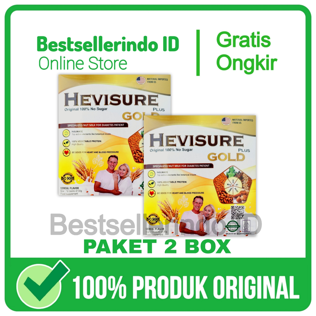 

2 Box Hevisure Gold Milk Susu Obat Diabetes Kencing Manis Insulin Pankreas Original Asli