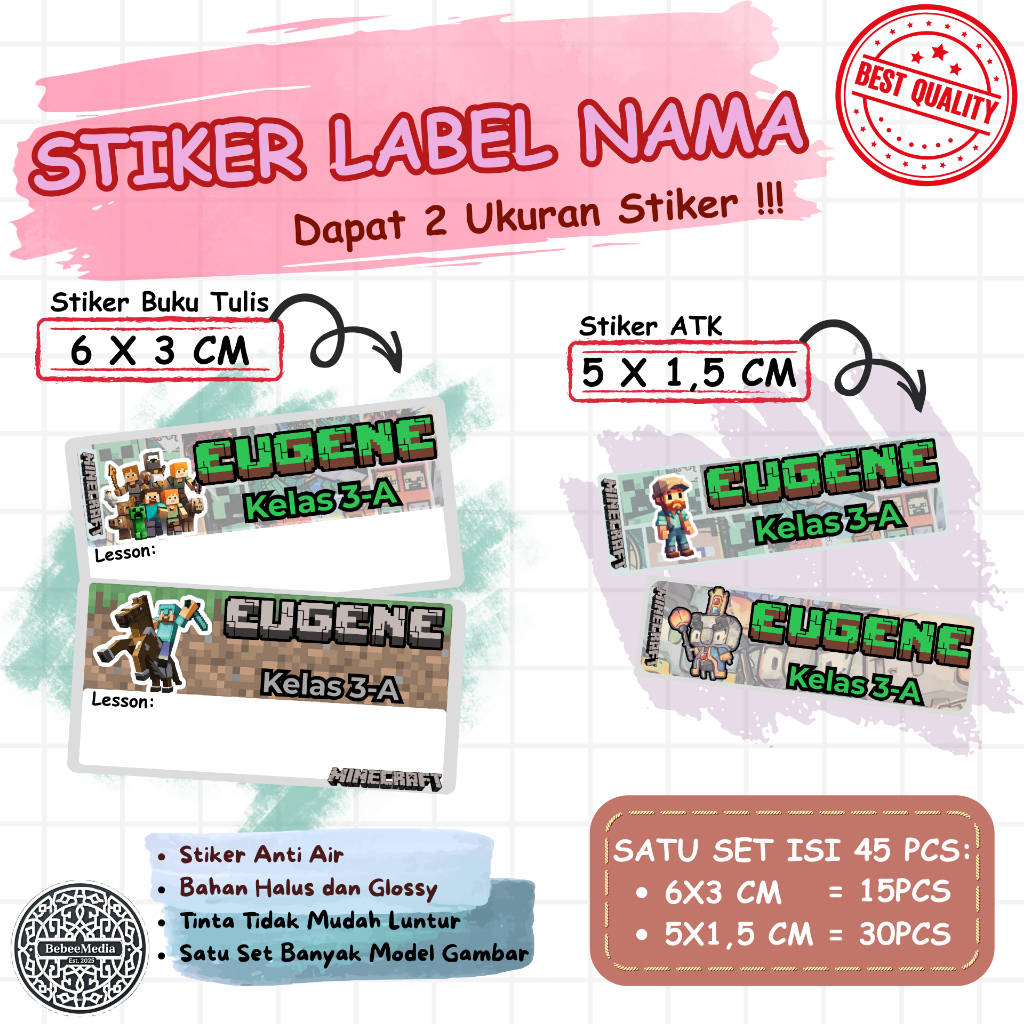 

Stiker Nama Tema Minecraft Bisa Custom - Anti Air & Siap Tempel