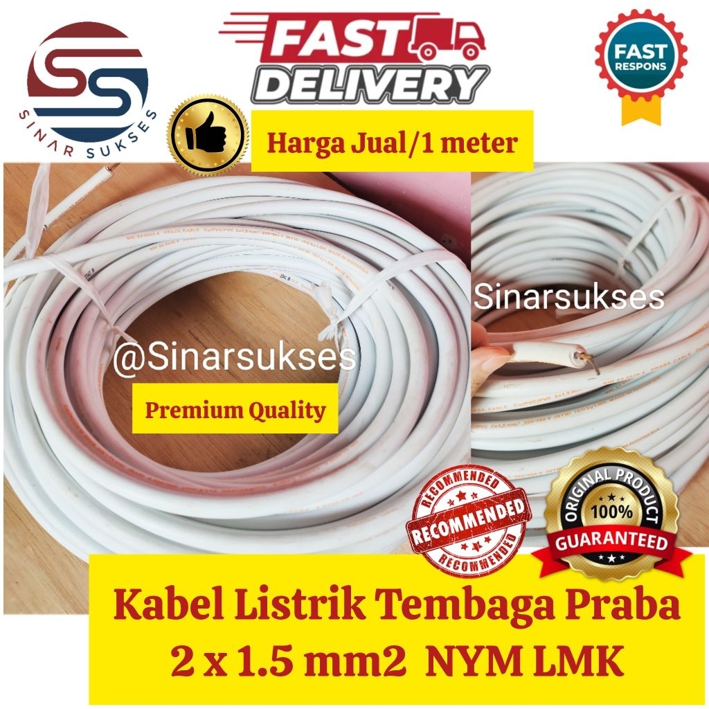 Kabel Listrik Praba 2x1.5 mm2 NYM LMK Tembaga PREMIUM 300-500 V / (Harga Jual/ 1 meter) / Kabel NYM 