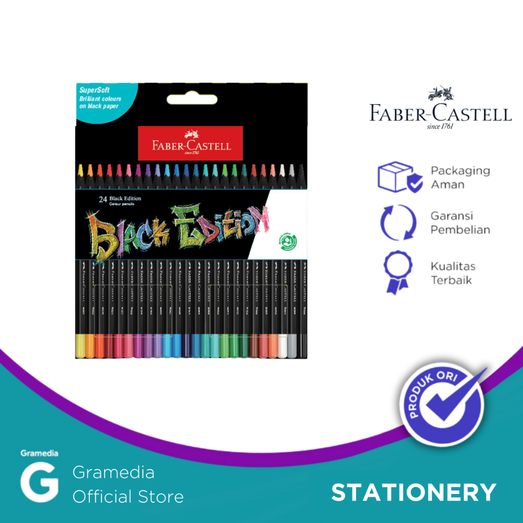 

Gramedia Pettarani - PENSIL WARNA FABER CASTELL BLACK EDITION COLOUR PENCIL ISI 24