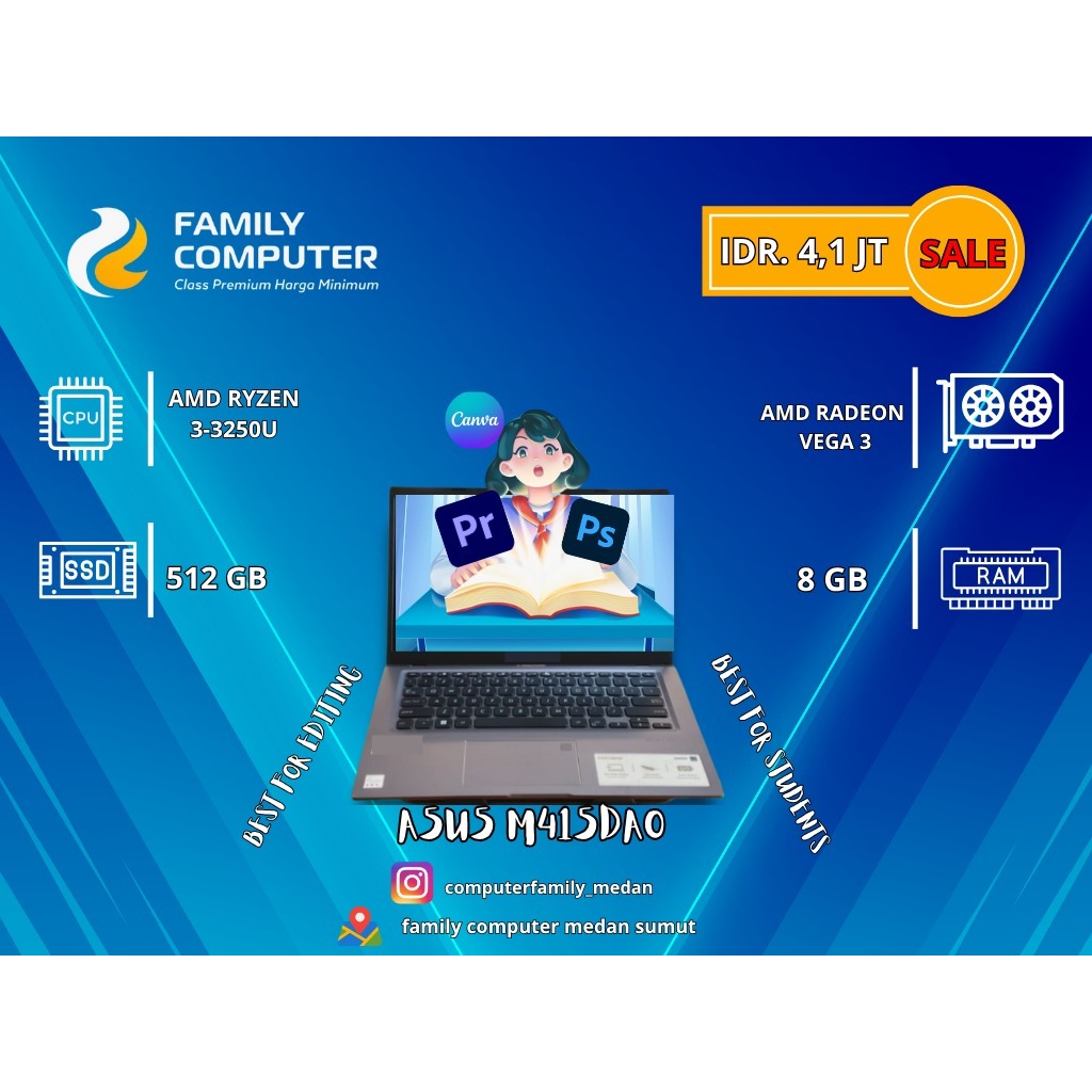 ASUS M415DAO|AMD RYZEN 3-3250U|512/8GB|AMD RADEON VEGA 3