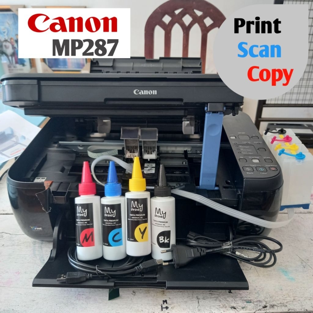 Printer CANON PIXMA MP287 ALL IN ONE Print Scan Copy PLUS TABUNG MODIF (ORIGINAL Full Colour Bekas B