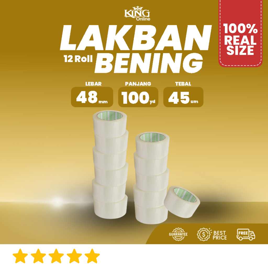 

12 pcs Lakban Bening 48 MM X 100Y PURE Ukuran Real Online Tape Plakban Isolatip Solatip Kualitas Nachi Daimaru
