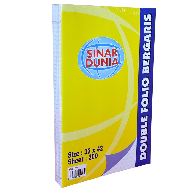 

Kertas Folio Bergaris SIDU Double Folio Sinar Dunia 1 Pak 200 Lembar 70 GSM Size 32 x 42 cm