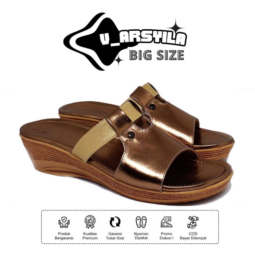 Sandal Wanita Wedges Hak 3cm HR 0.1 Sendal Selop Pesta Kondangan Ibu Ibu ORI