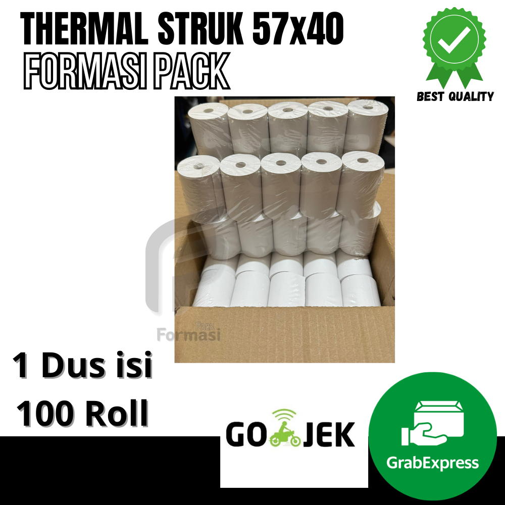 

KERTAS STRUK THERMAL PAPER ROLL 57x40 (1 Dus isi 100 Roll )TERMAL EDC THERMAL PRINTER MINI BLUETOOTH 57MM CORELESS
