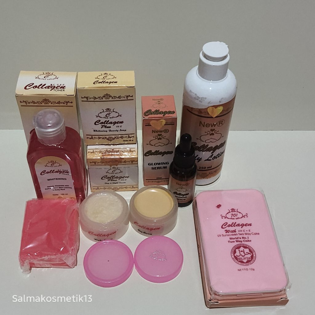 Paket Cream Collagen Komplit 7In1 Original // cream siang, malam, sabun, srrum glowing, toner, bedak