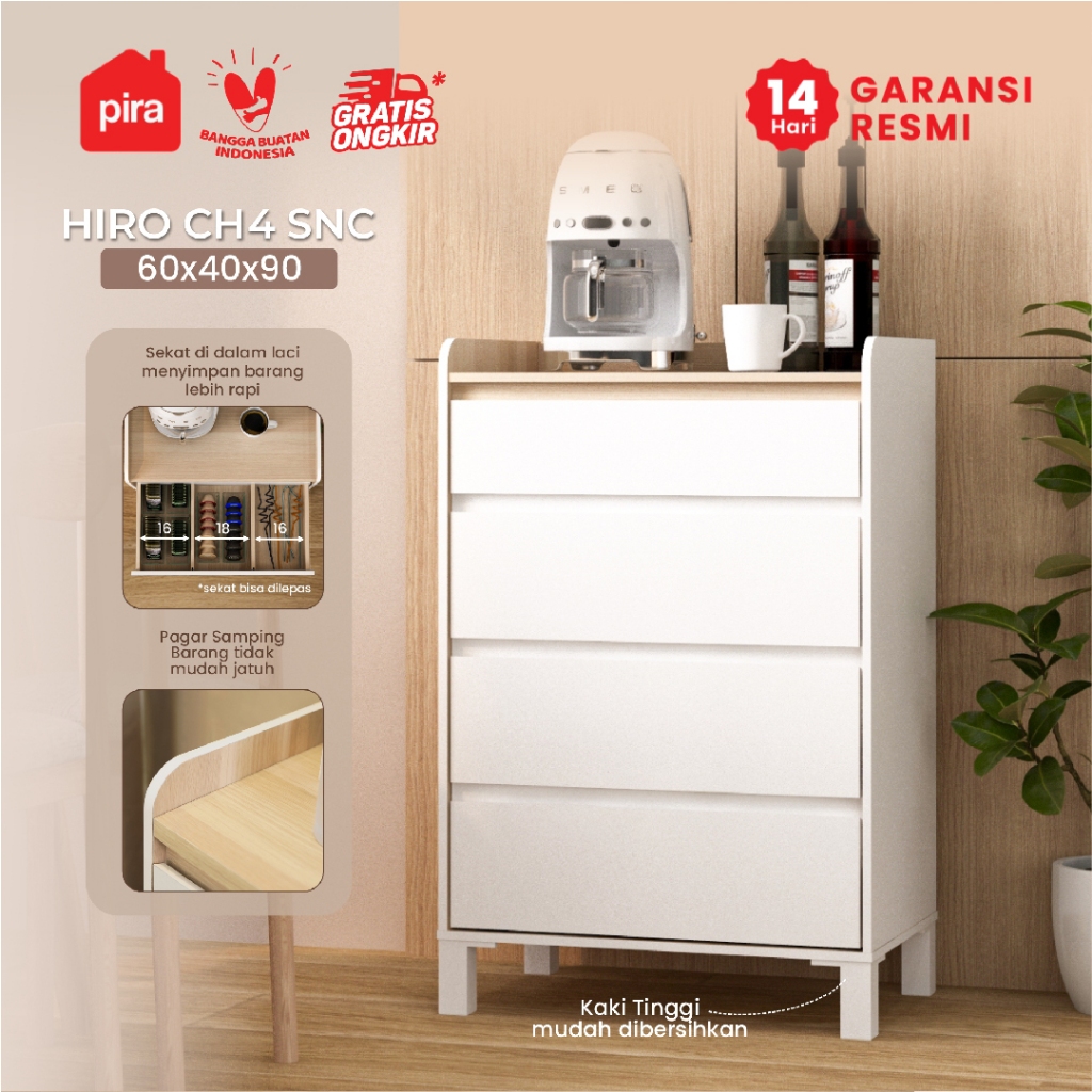 PIRA METROPOLIS -  HIRO CH4 SNC Lemari Laci dengan Sekat / Lemari Susun / Drawer