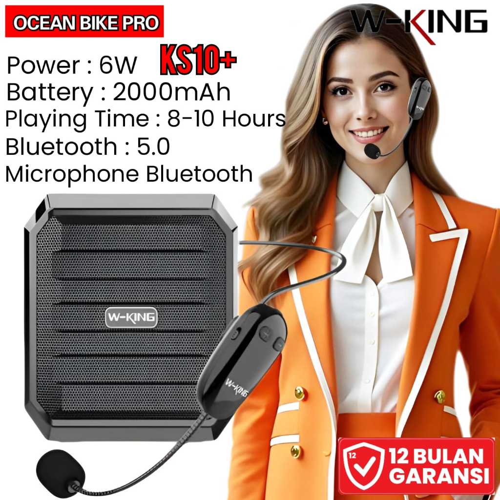 Wking Speaker Bluetooth Pinggang Mic Clip On Wireless KS10+ Tour Guide Guru Dosen Seminar Presentasi