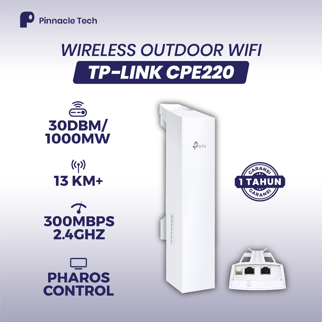 TP Link CPE220 Outdoor Wifi 2.4GHz 300 Mbps dengan Antena 12dBi Dual‑Polarized, PoE, Pharos Control
