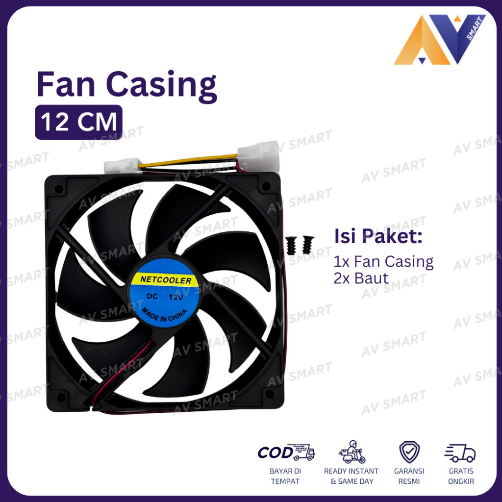 Fan Casing NetCooler 12cm / 120mm Case | Kipas CPU 12V DC + Baut Transparan Lampu