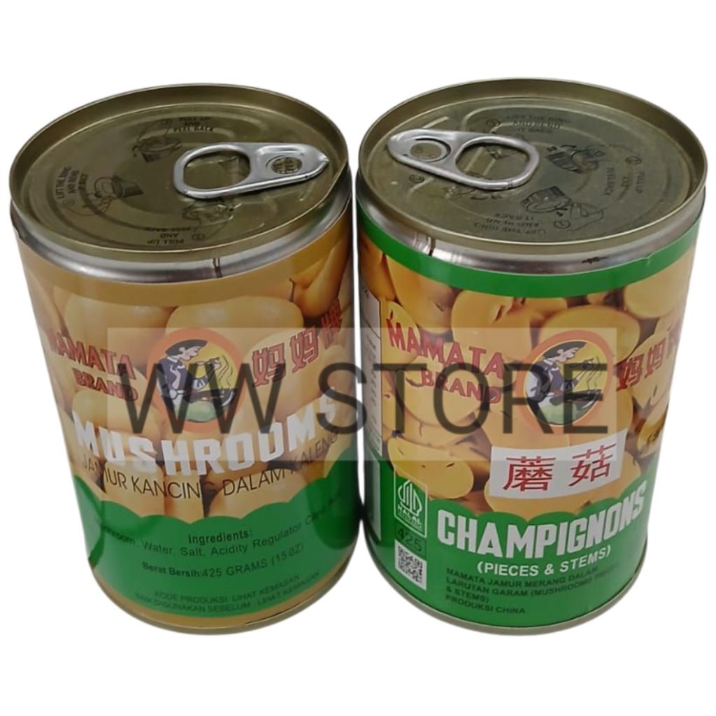 

Jamur kancing utuh / potongan dalam larutan garam halal MUI MAMATA BRAND CHAMPIGNONS Button MUSHROOMS ( PIECES & STEMS ) Mushroom kaleng can 425g