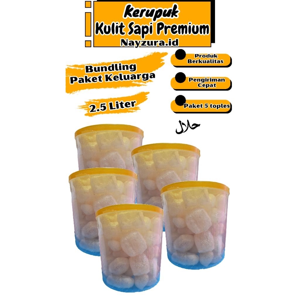 

Nayzura.id | 5 Toples Ukuran 2.5L Kerupuk Kulit Sapi | Gurih Asin