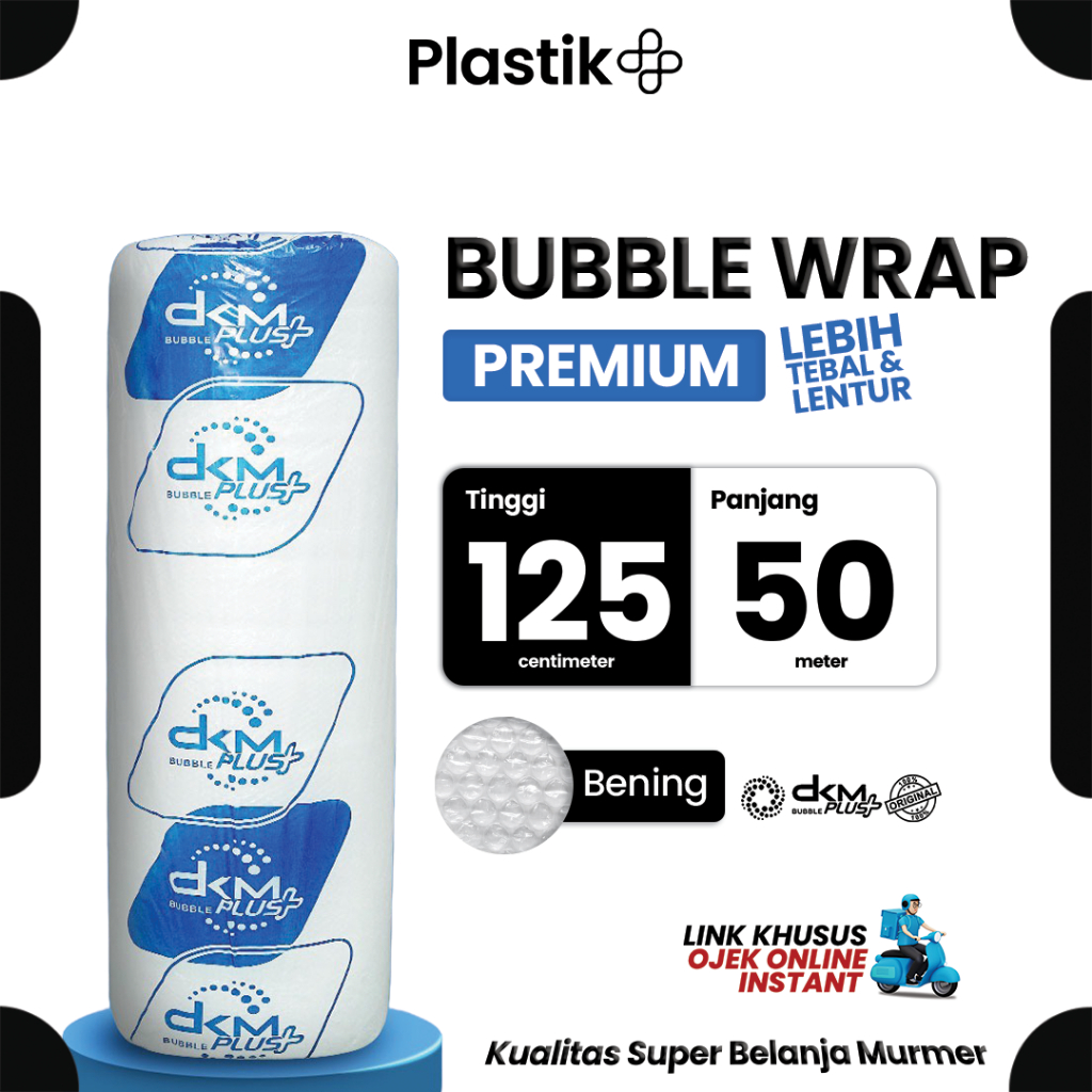 

Plastik Packing Bubble DKM Wrap Roll 125cm x 50m Berat 2,7Kg Merek DKMPlus Bening Premium Tebal