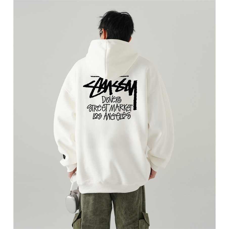 ORIGINAL Disneay Hoodie Pria American Retro Simple Stussy Alphabet Doodle Hitam Hoodie Pria Boxy