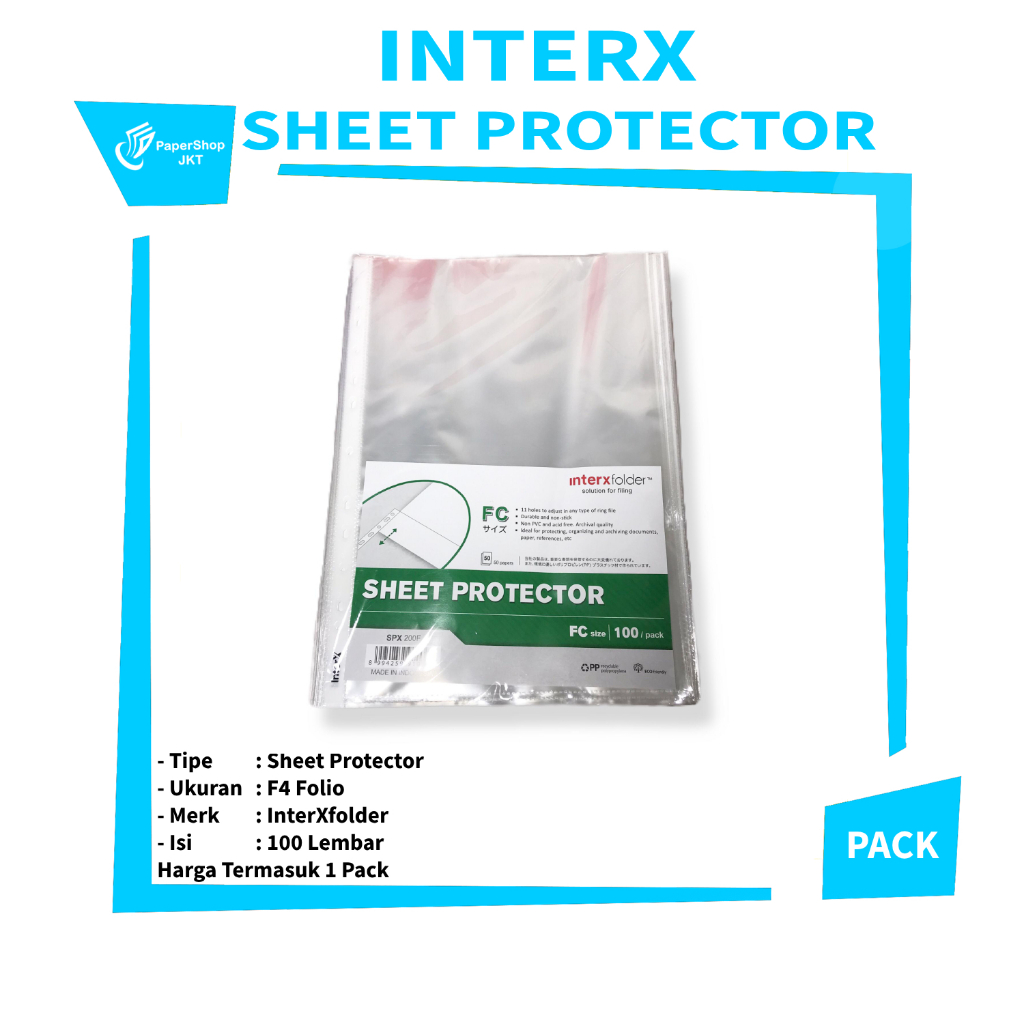 

InterXFolder - Sheet Protector Folio F4 Isi 100 Lembar PP Pocket - PACK