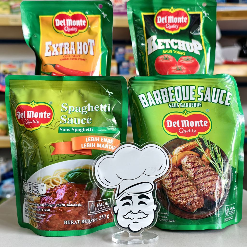 

Delmonte Saus Pouch / Saus Dressing Delmonte Pouch / Delmonte Spagetty 250Gr / Delmonte Barbeque 250Gr / Delmonte Extra Hot 200Gr / Delmonte Tomat 200Gr