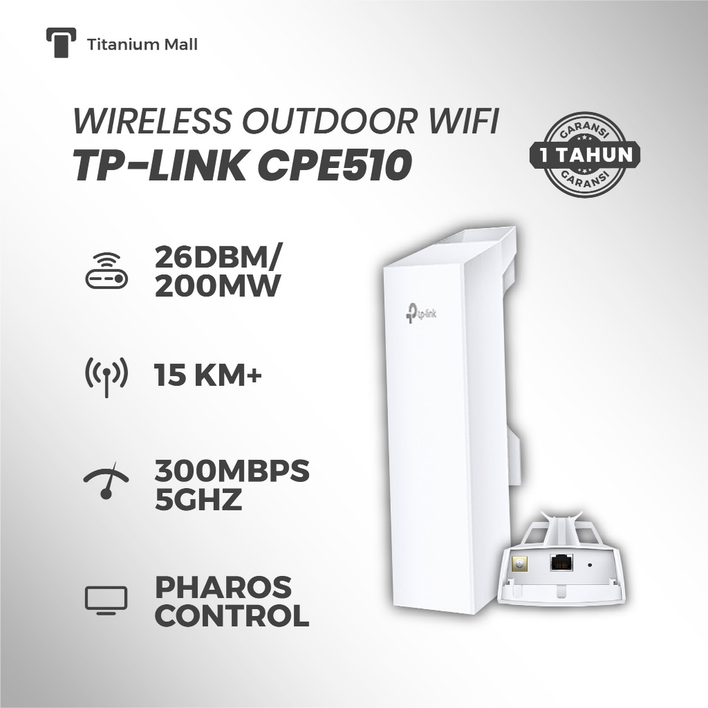 TP Link CPE510 Outdoor 5 GHz 300 Mbps Antena 13 dBi 2×2 MIMO, Pasangan PtP/PtMP Ideal + PoE Passive