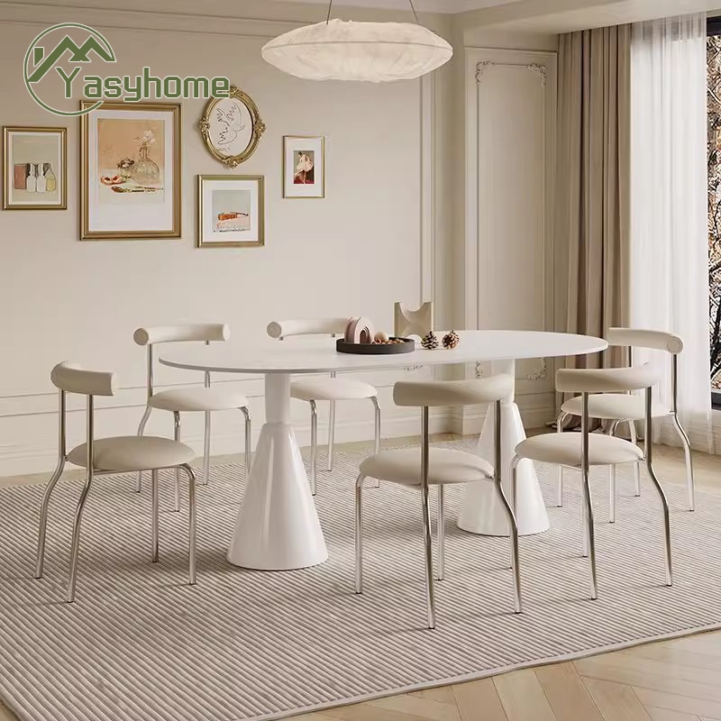 ⭐Free meja samping⭐Meja makan batu bakar/meja makan kelas atas/meja makan bundar marmer/Kemasan lemp