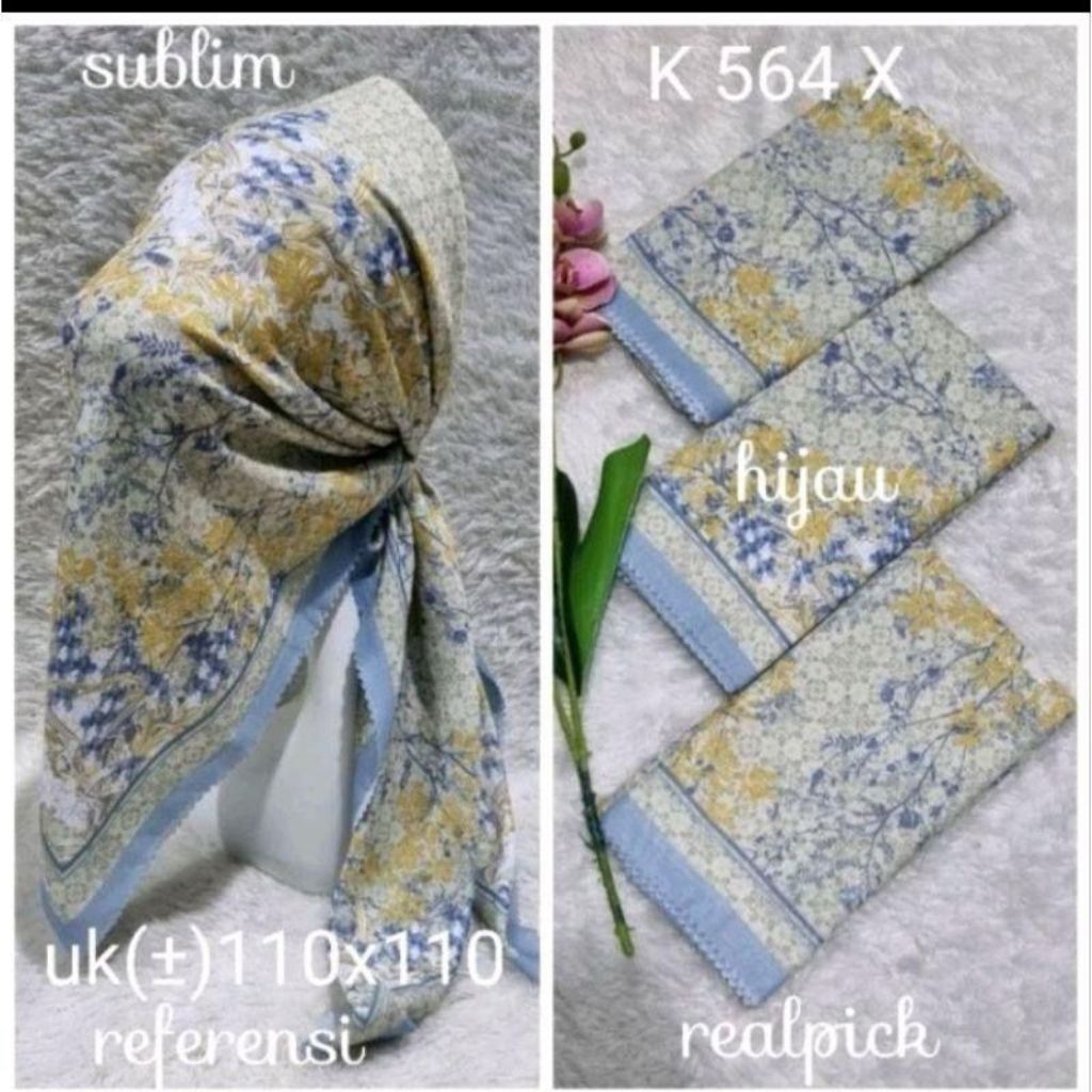 Hijab Motif Hanum Hijau Sage Kombi Kuning Denim kode 15 Jilbab Segi Empat Voal Premium