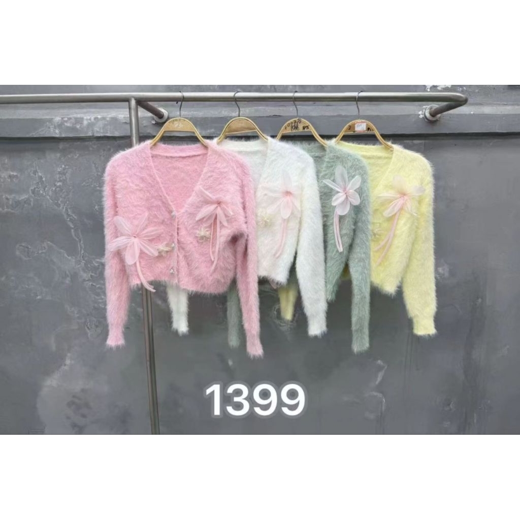 Sweater Cardigan Rajut Bulu Lembut Halus Bunga Cantik Koreaan Style 1298