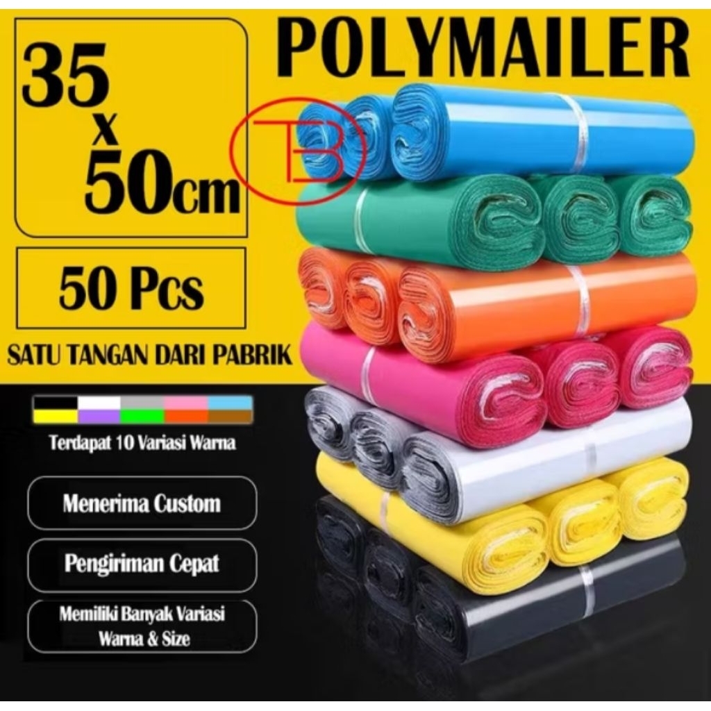 

Fumu Plastik Packing 35X50CM Baju Olshop / Polymailer Glossy LDPE Isi 50 Pcs Lentur Tidak Mudah Sobek Lem Perekat