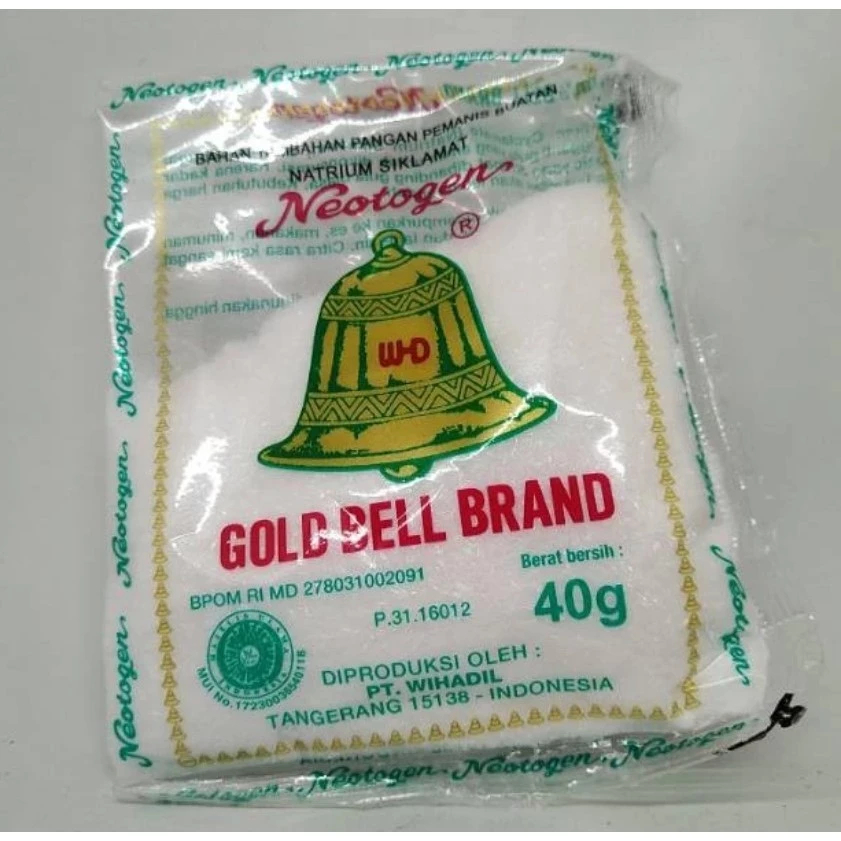 

SARI MANIS CAP LONCENG NEOTOGEN GOLD BELL BRAND 40 GR SODIUM ARTIFICIAL SWEETENER FOOD ADDITIVE