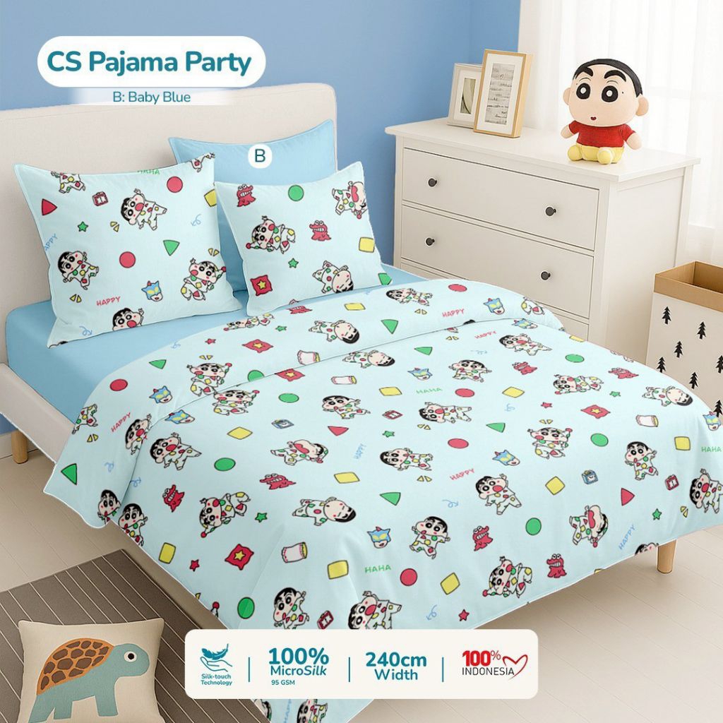 Sprei lucu crayon sinchan pajama party sprei anak anti geser ukuran paling lengkap sprei 90x200 spre