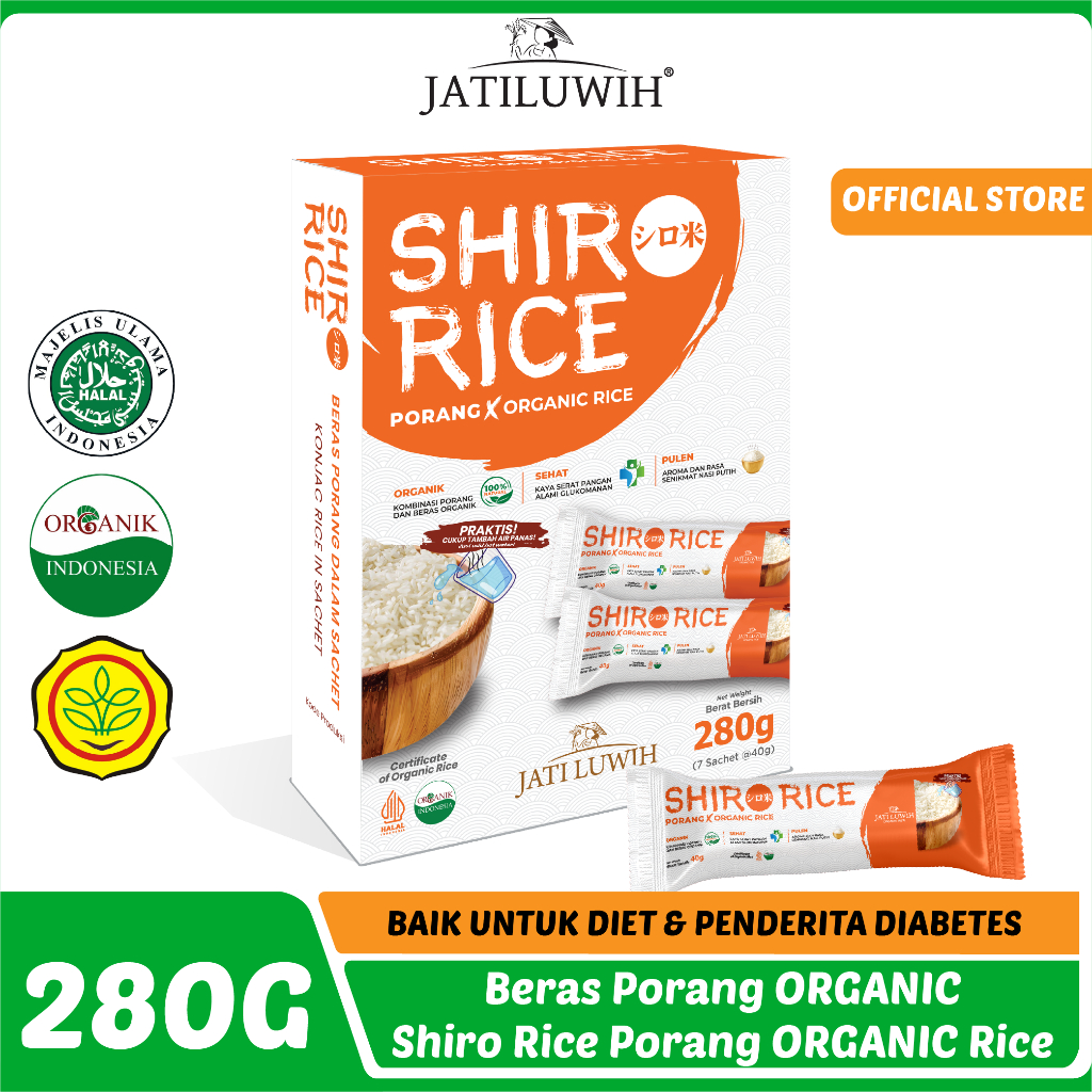 

Shiro Rice Beras Porang Organik Instant Sachet - Shirataki/Konjac Rice/Beras Porang Organik Instant Box