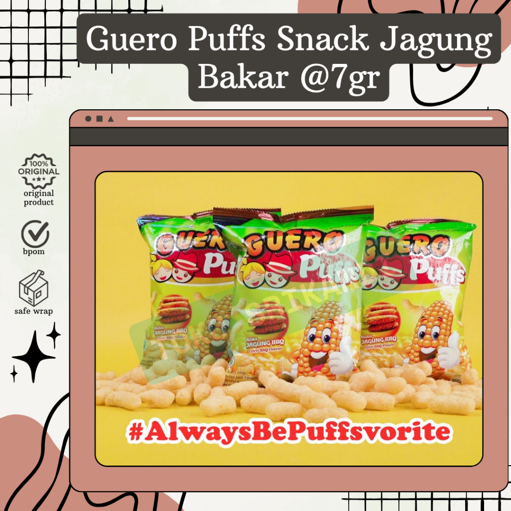 

Guero Puffs Snack Jagung Bakar @7gr Satuan/Eceran