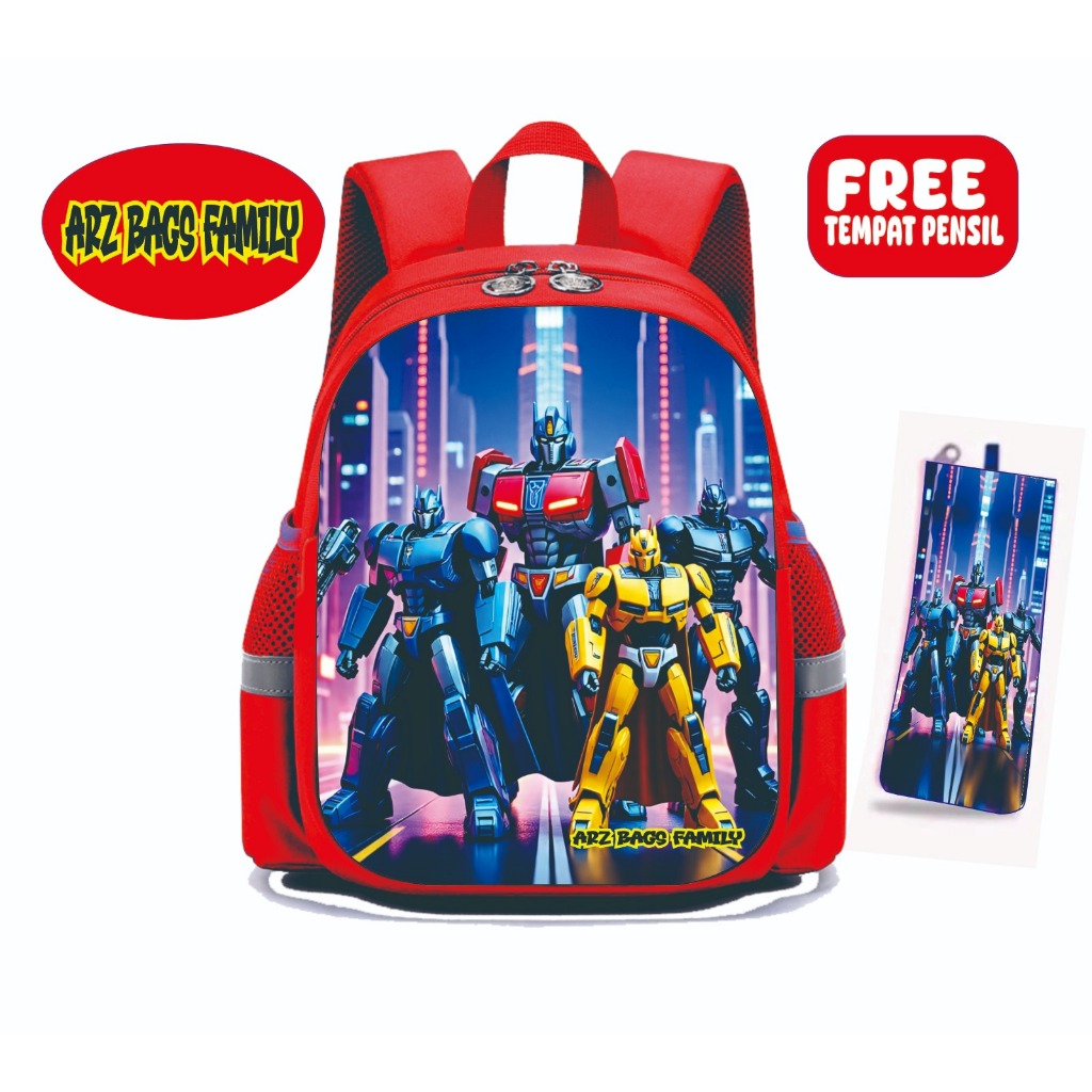 Tas Ransel anak sekolah laki-laki SD TK motif karakter super hero Transformer oftimus prime terlaris