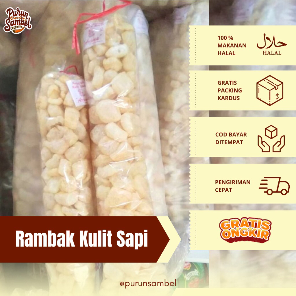 

Rambak Kulit Sapi 200 gram Halal by Purun Sambel Kerupuk Rambak