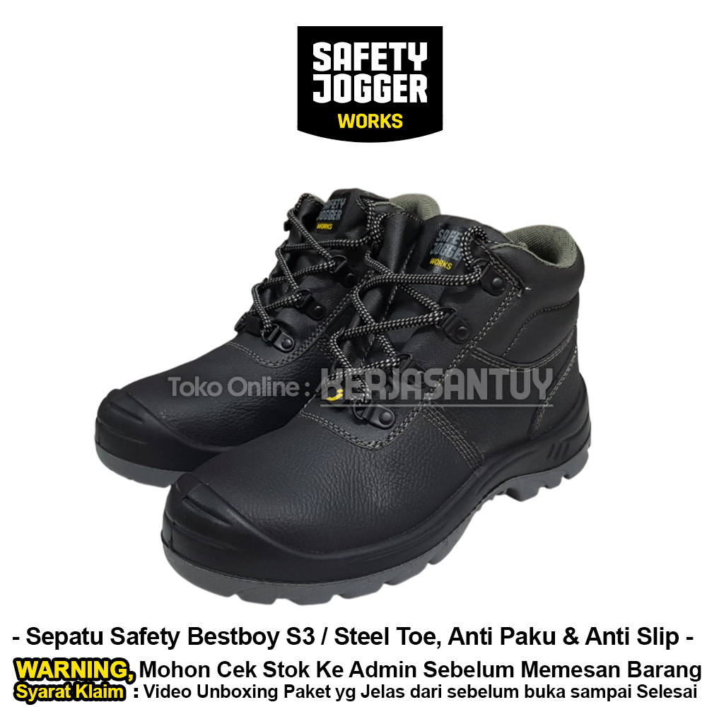 Sepatu Safety Jogger Bestboy S3 Hitam / Sepatu Proyek Semi Boot Anti Slip Anti Paku Tahan Minyak Oli