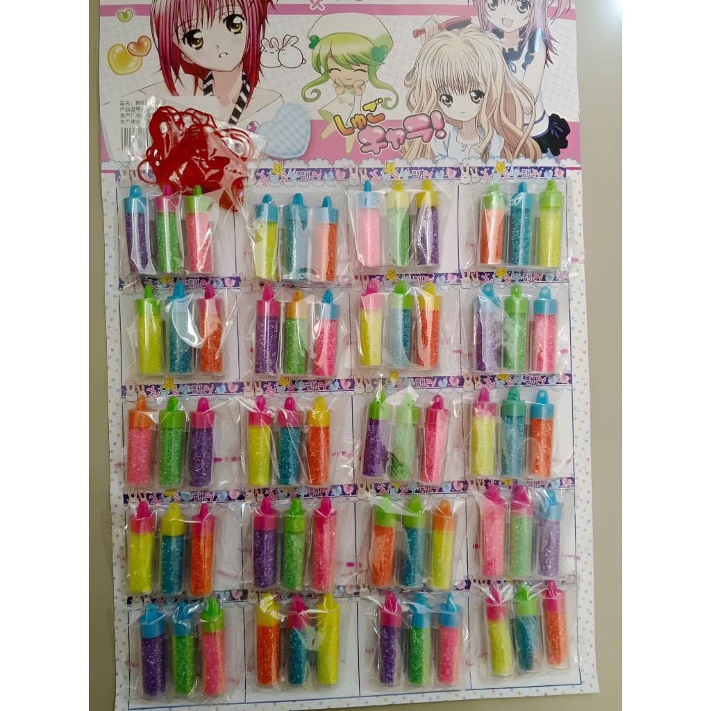 { Isi 60 Pcs/1 Lembar } Mainan Gliter Bubuk Botol Warna Warni
