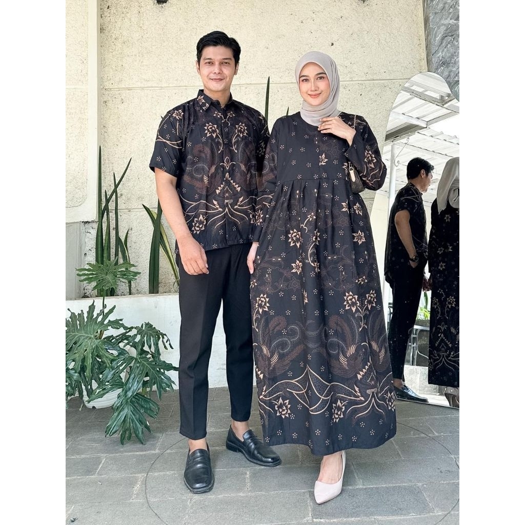 Baju Batik Couple Sarimbit Batik Kemeja Lengan Pendek dan Dress Batik Kekinian Model terbaru