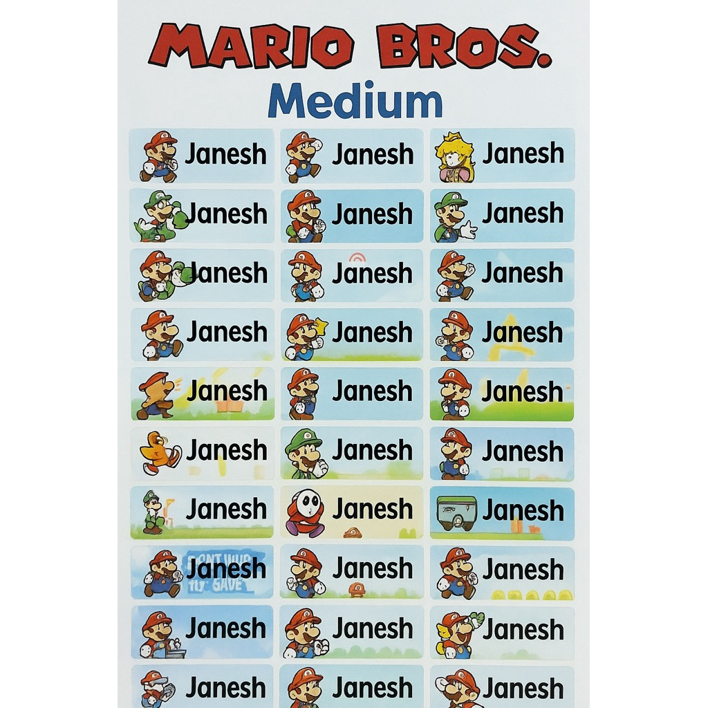 

Stiker label nama waterproof Mario Bros LUIGI