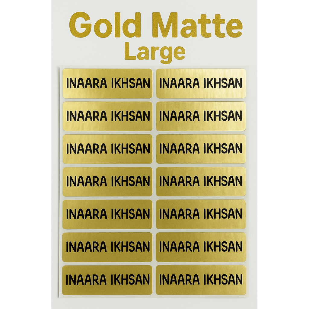 

LABEL NAMA POLOS WARNA EMAS GOLD TAHAN AIR LABEL UKURAN S M L LABEL CREAM