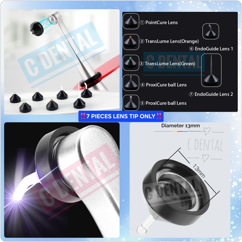 [7 Pcs] Dental Light Cure Head Lens Tip (Magnet Type) For Composite/Endo/Veneer/Bubble Crack Detecto