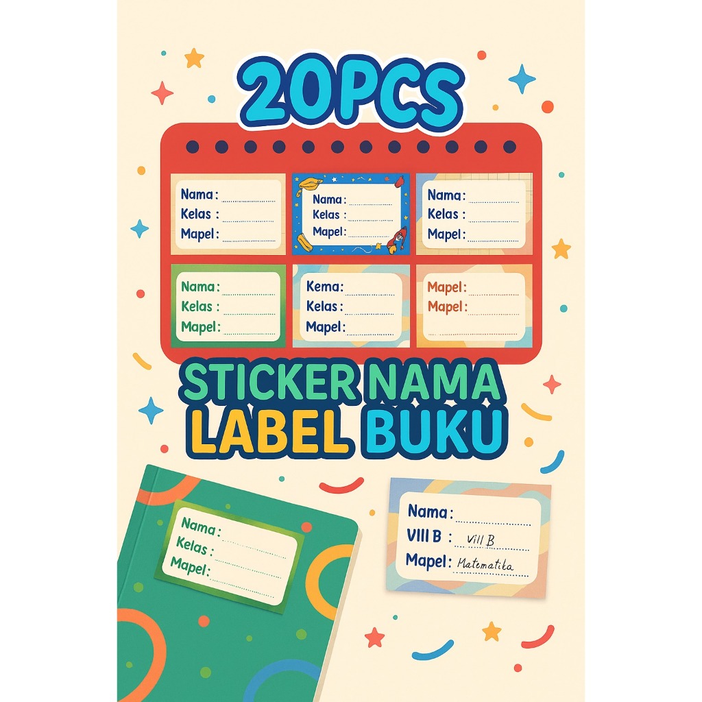 

20pcs Stiker Buku Sekolah Stiker Mata Pelajaran Stiker Mapel Sticker Nama Anak Stiker Buku Pelajaran