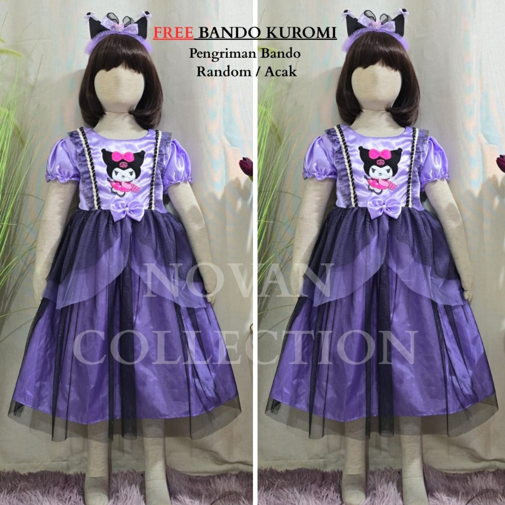 FREE BANDO KUROMI Baju Kuromi Anak Usia 3 - 8 Tahun Free Bando Dress Pesta Ulang Tahun Mewah Elegan 