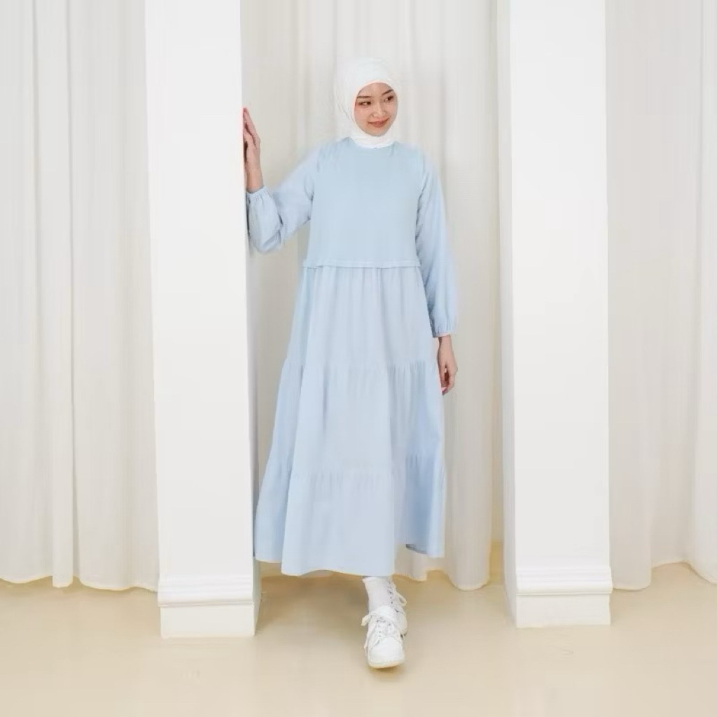 ULTRAVIOLET Kiran Mix Maxi Dress 276 - Baju Terusan Maxi Gamis Wanita Kasual Hijaber Muslim Busui Fr
