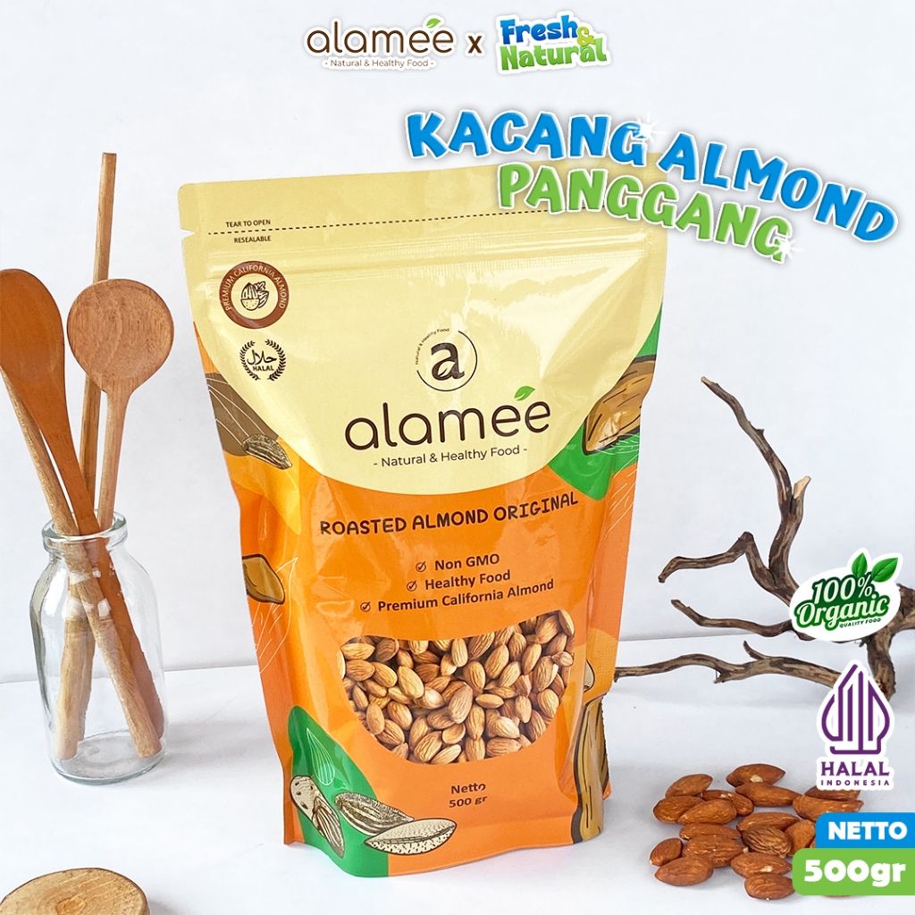 

ALAMEE Kacang Almond Almon Kupas Panggang Premium Roast Roasted Grade A California 500 Gram Oven Siap Makan Crispy Asli Cemilan Gurih Matang Tanpa Kulit Murah fresh and natural