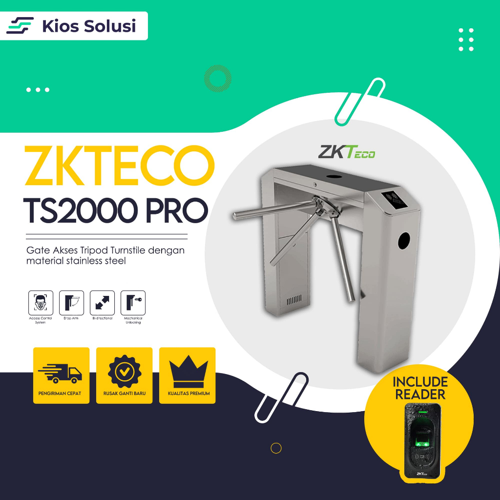 Pintu Akses | Gate Akses Tripod Turnstile RFID Dan FINGEPRINT ZKTECO TS2000 PRO | TS1000 Pro Ready B