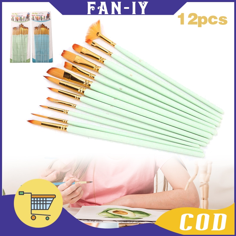 

12pcs Brush Lukis Set / Kuas Cat Minyak / Nylon Brush Painting / Untuk Practice Drawing