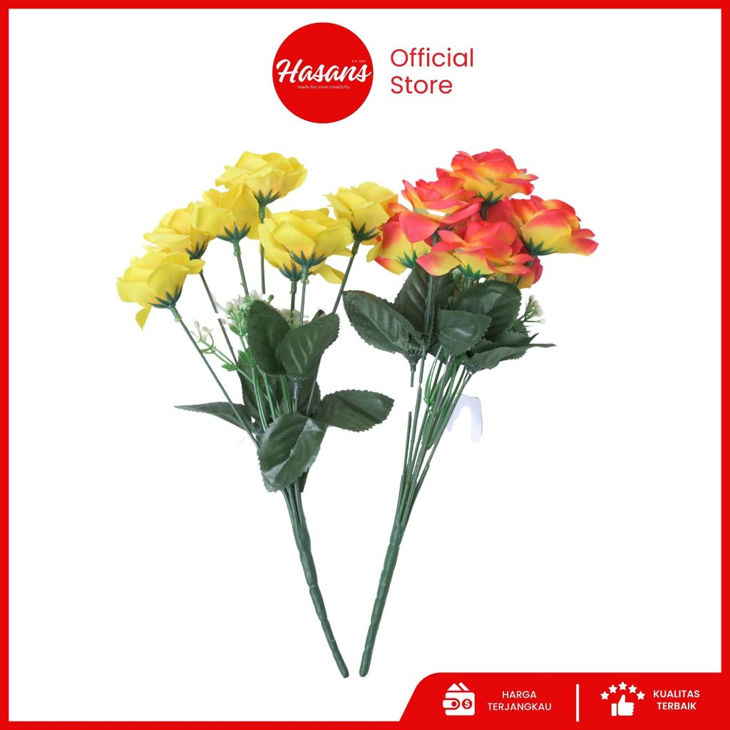 Bunga Mawar Latex Premium / Bunga Mawar Artificial / Bunga Mawar Palsu Plastik / Bunga Mawar 09 7Pcs