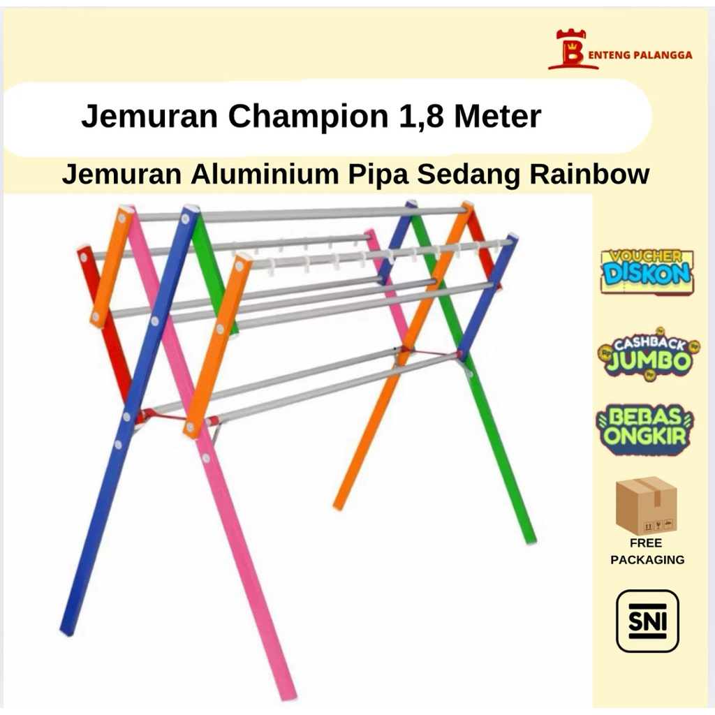 Jemuran Baju Champion Pipa Sedang 1.8 Meter – Lipat Praktis & Kuat Anti Karat / Jemuran Baju Alumini