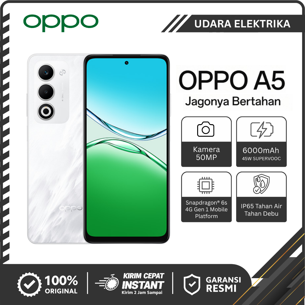 OPPO A5 8/256GB IP65 Tahan Air dan Debu Tahan Banting ala Militer Baterai 6000mAh Garansi Resmi