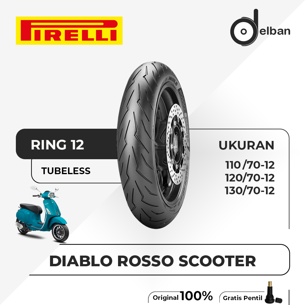 Ban PIRELLI DIABLO ROSSO SCOOTER Vespa Primavera, Vespa Sprint, Fazio, Filano Ring 12 Tubeless