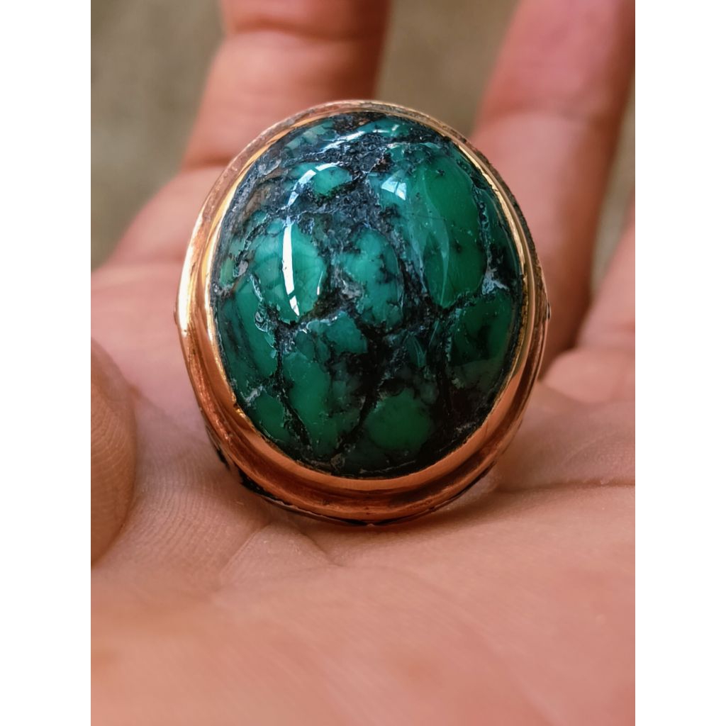 Batu Persia Hijau Solid Lawas Ngerikil Mumbul Pirus Cakep Istimewa